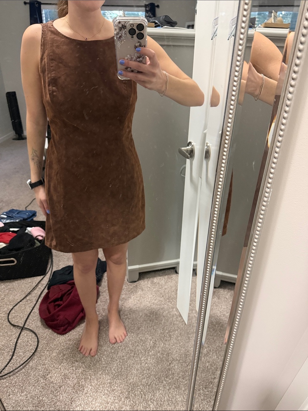 Free People Brown Suede Mini Shift Dress